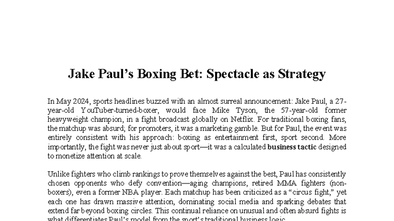 Jake Paul Case Study: Spectacle as Strategy in Boxing - Studocu