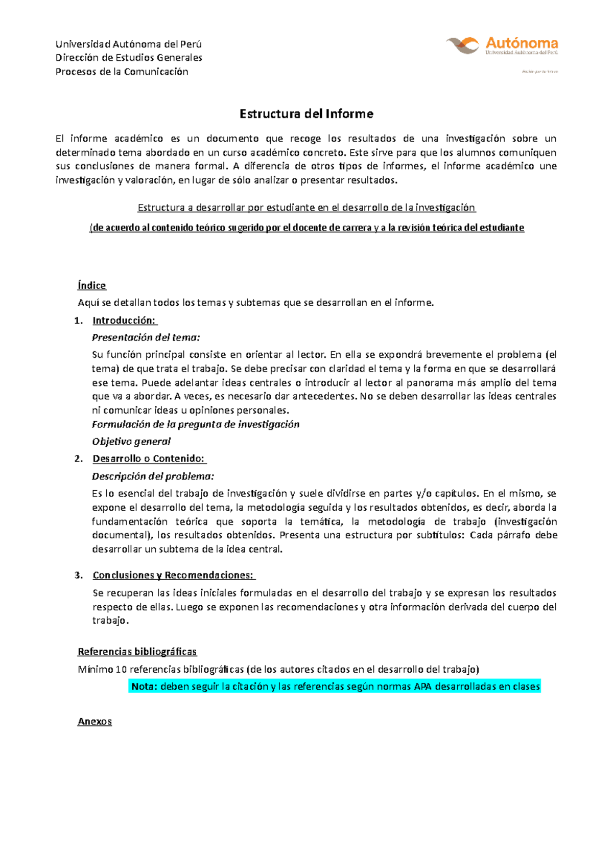 Estructura Sugerida para el Informe Académico - UAP - Studocu