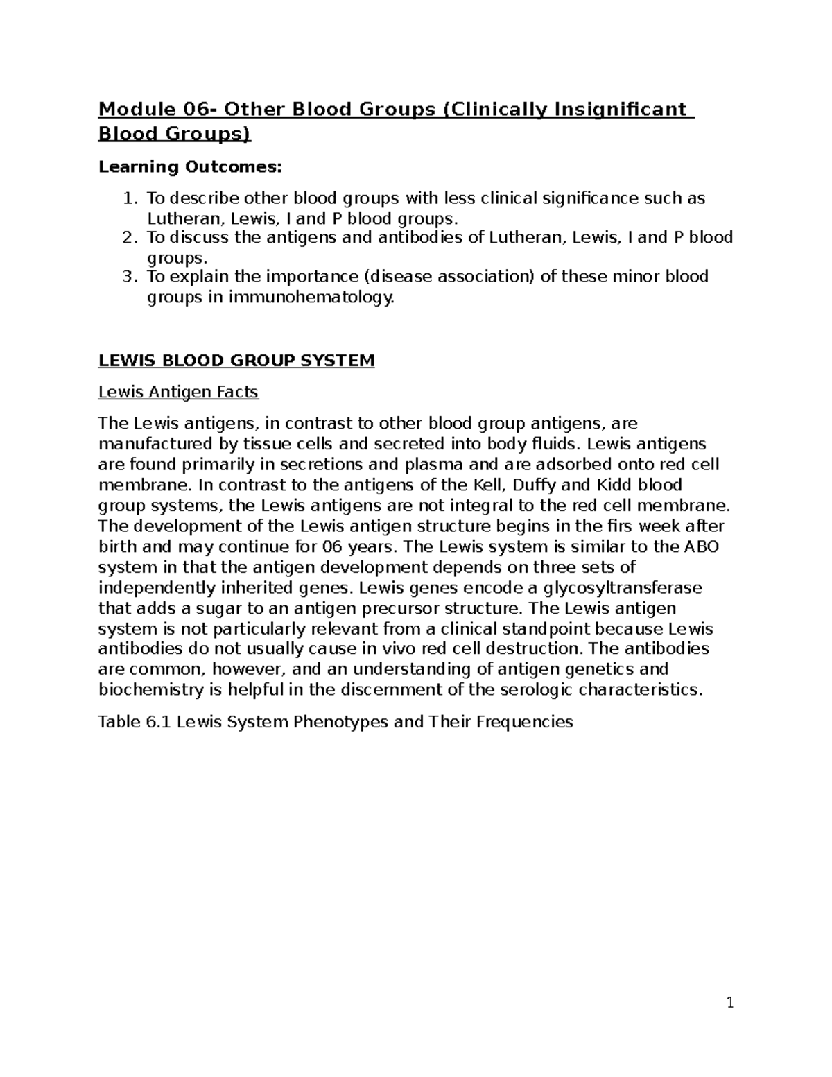 Module 06 - Clinically Insignificant Blood Groups: Lu, Le, I, P ...