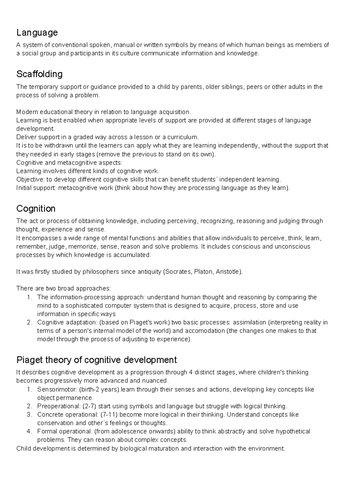 Language and Cognition: Understanding Scaffolding and Development - Studocu