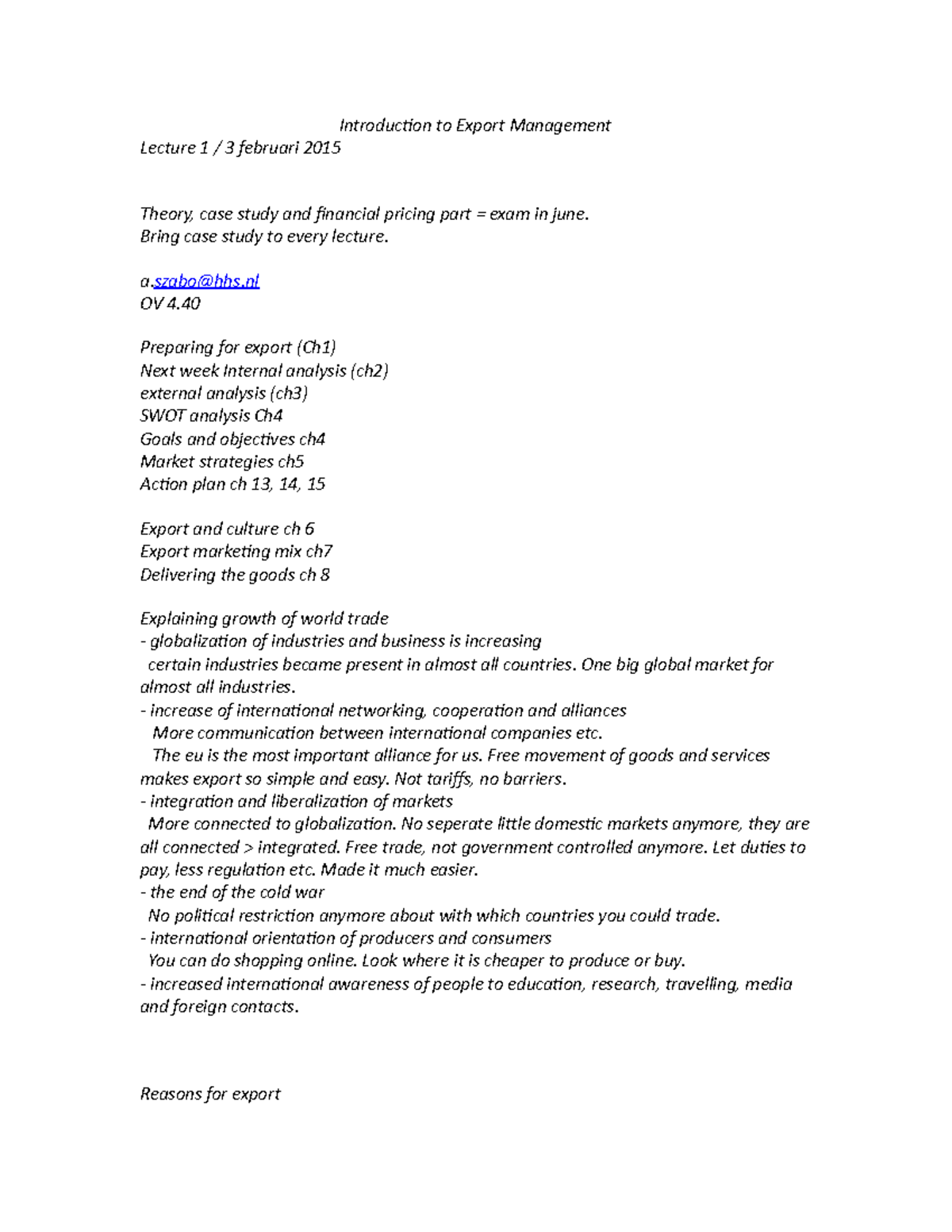Export Management Lecture Notes - Overview & Key Concepts - Studeersnel