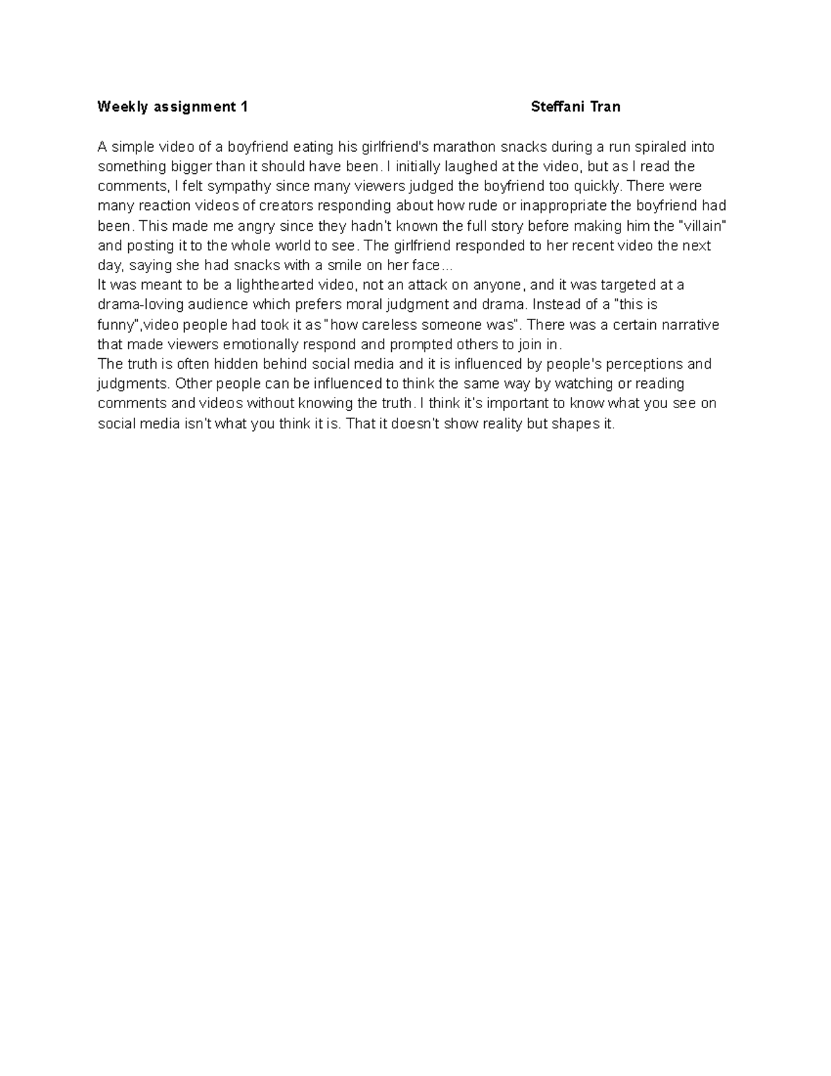 CMN Weekly Assignment 1: The Impact of Social Media Narratives - Studocu