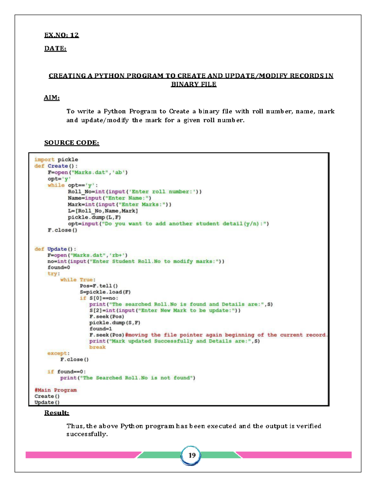 Class 12 CS Practical: Python Programs & SQL Queries (Ex. 12-20) - Studocu