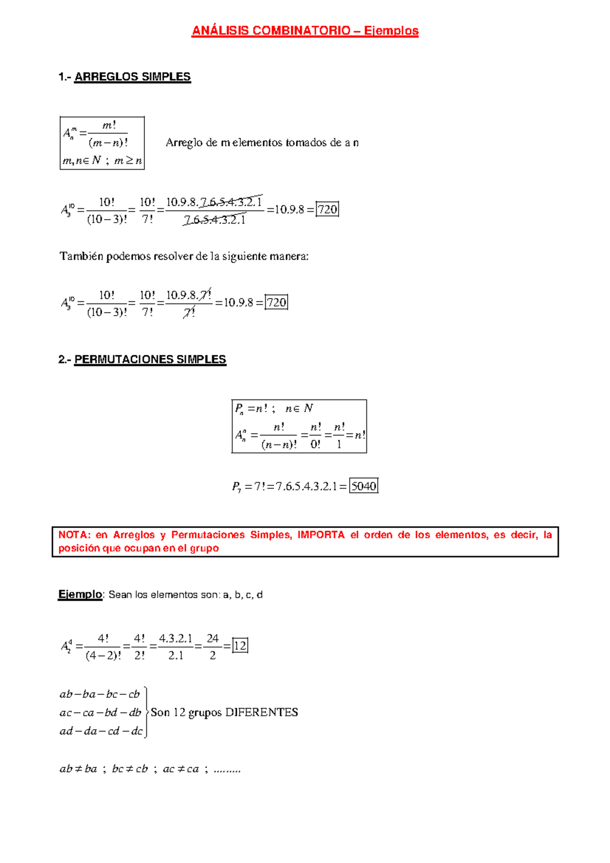 Ejercicios - Análisis Combinatorio - ANÁLISIS COMBINATORIO – Ejemplos 1 ...