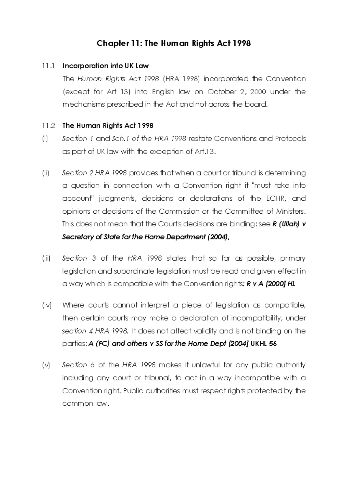 Chapter 11 Human Rights Act 1998 - Overview and Key Provisions - Studocu