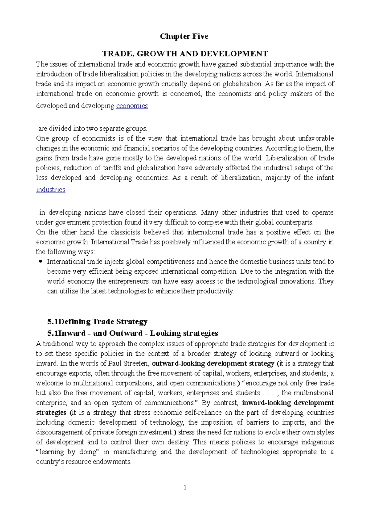 Chapter 5 - Trade, Growth and Development Lecture Notes - Studocu