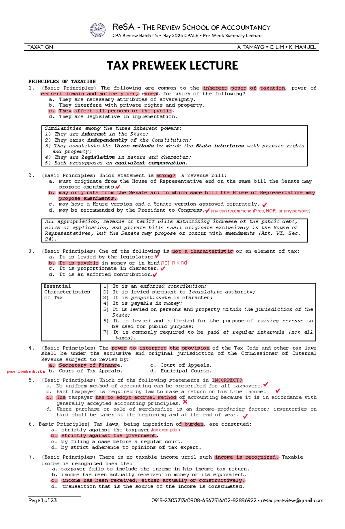 TAX Preweek Review Notes for CPA Batch 45 - May 2023 - Studocu