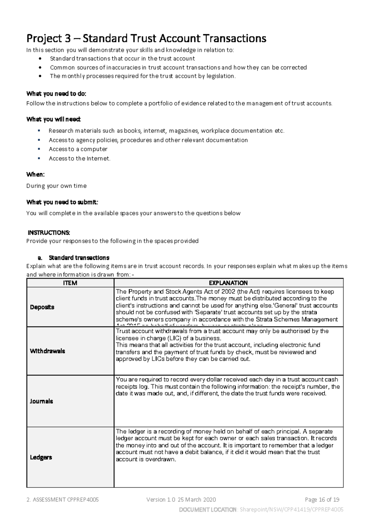 Project 3 Assessment - Trust Account Management (CPPREP4005) - Studocu