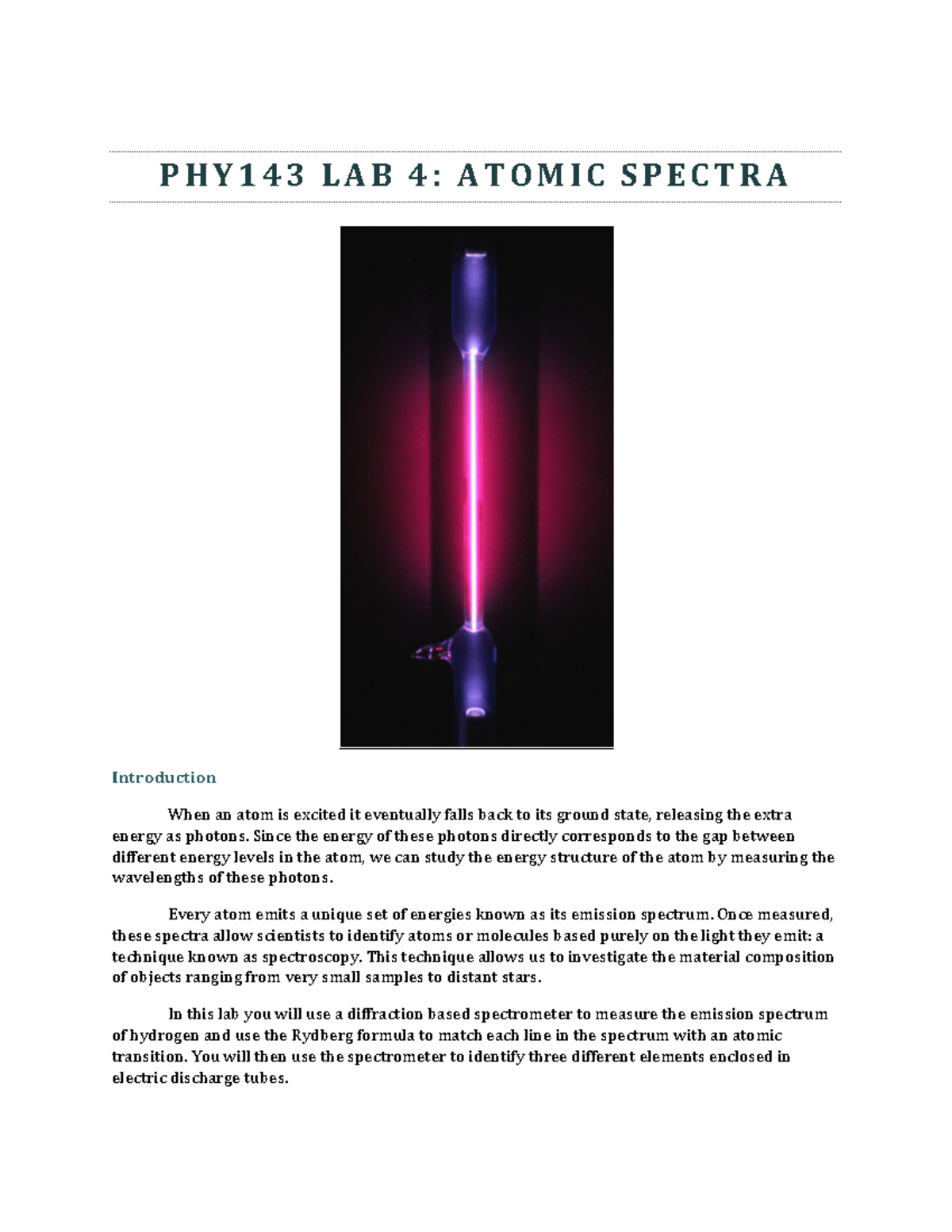PHY143 Lab 4: Atomic Spectra Measurement and Analysis Guide - Studocu