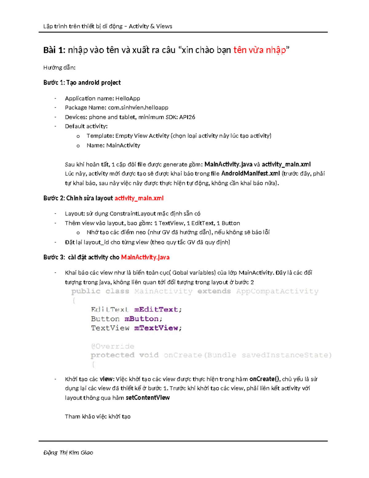 Activity Views - Hướng Dẫn Tạo Ứng Dụng Android Cơ Bản - Studocu