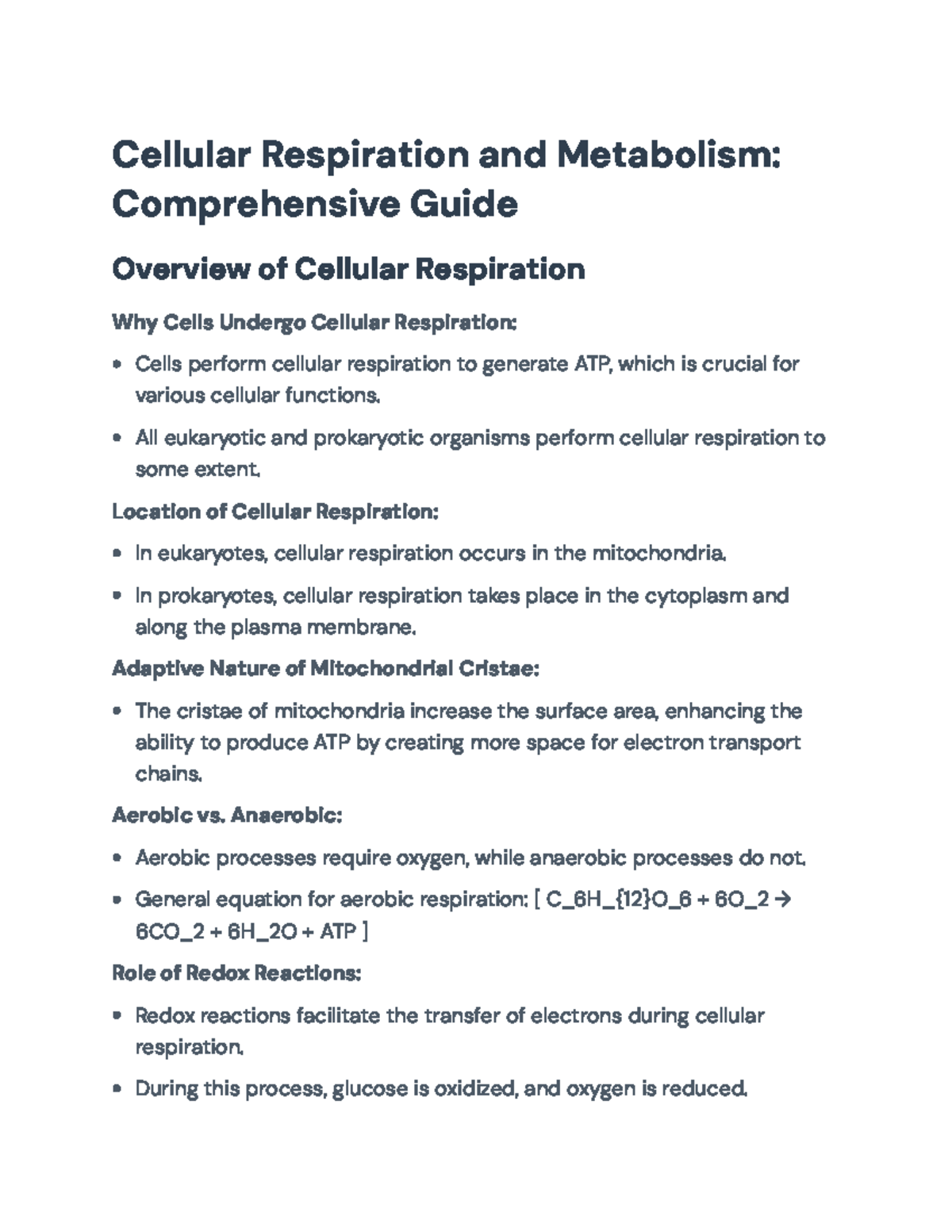 Cellular Respiration and Metabolism: A Comprehensive Overview ...