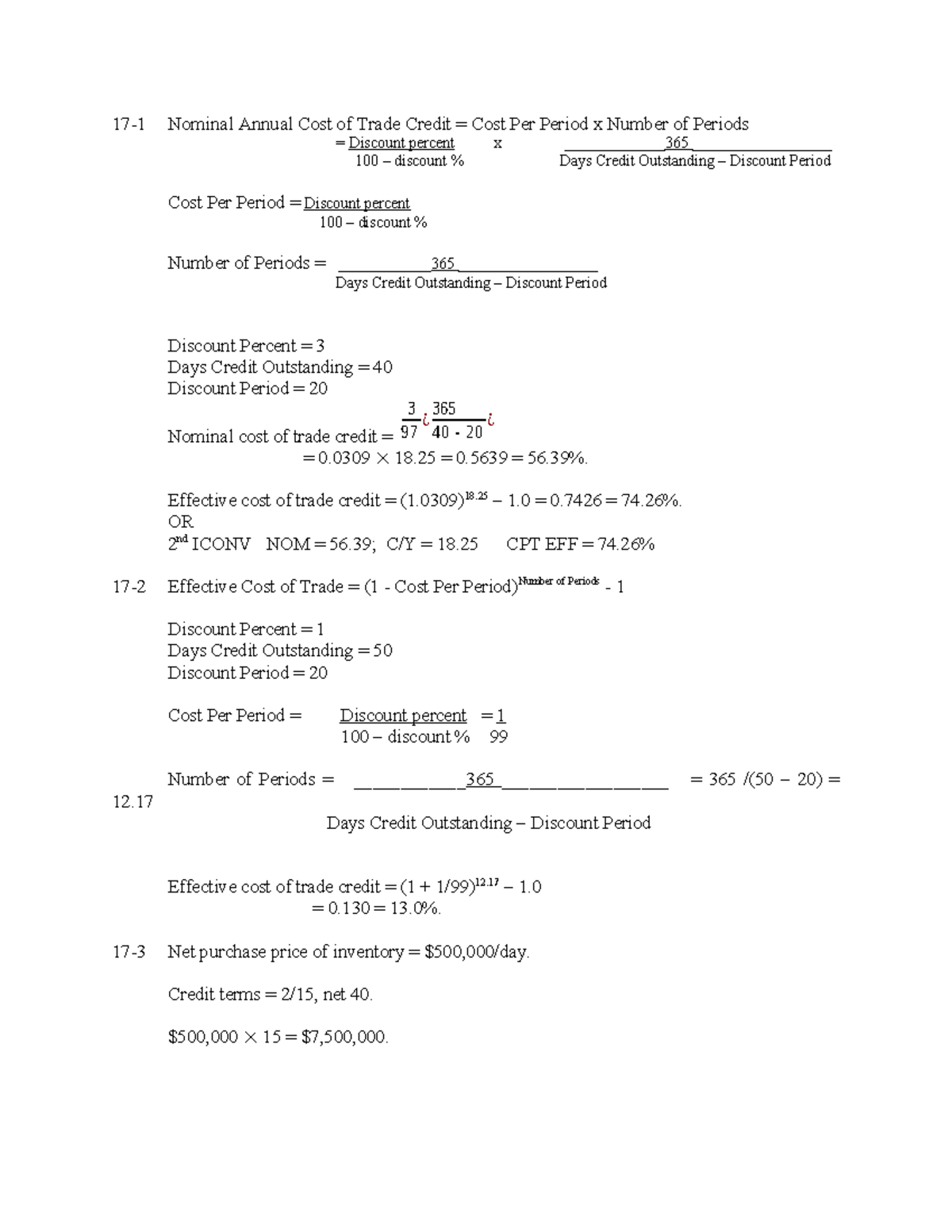 Chapter 17 Solutions: Trade Credit Cost Analysis (FIN 301) - Studocu