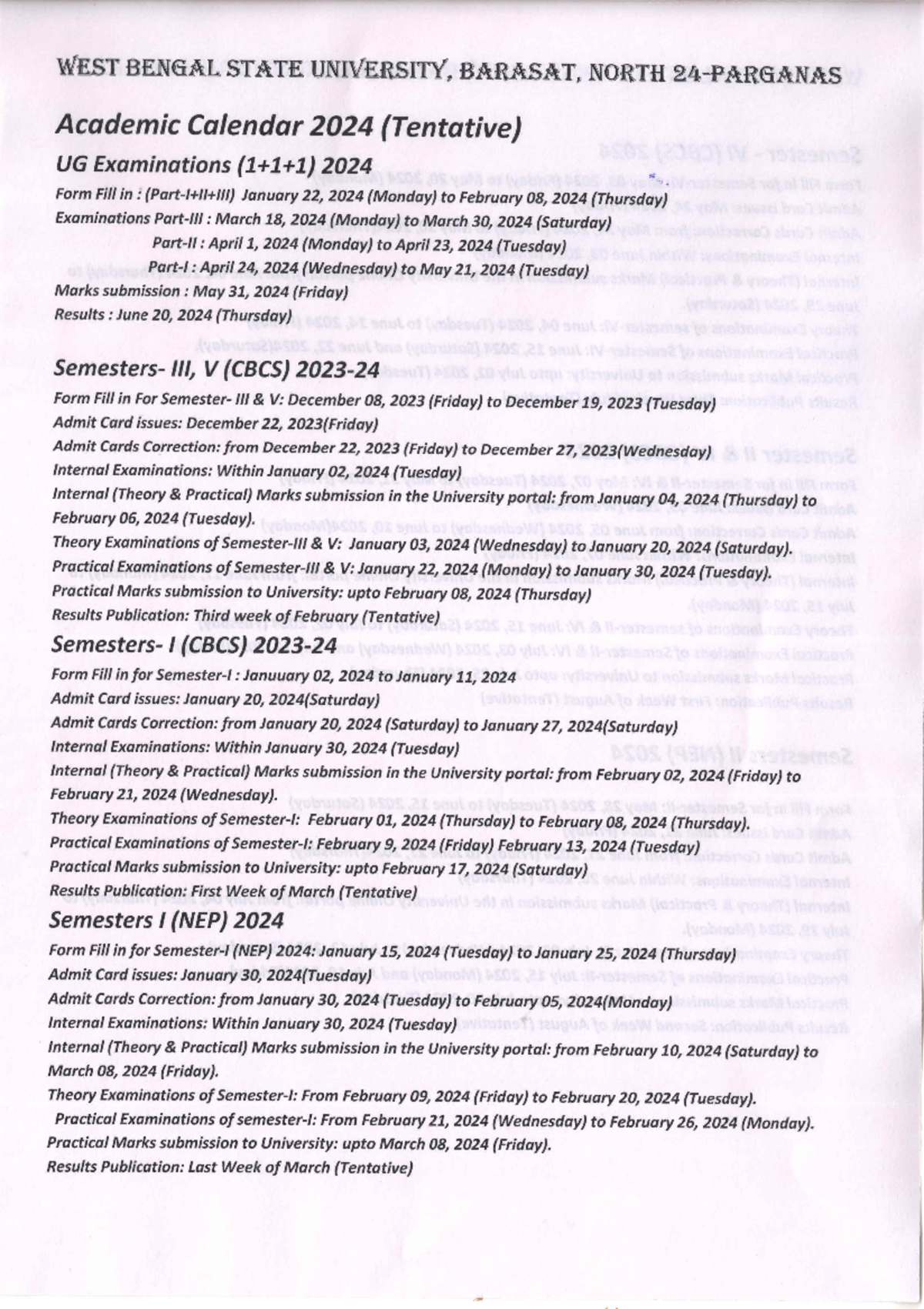 Academic Calendar 2023-2024 for UG & PG Courses at WBSU - Studocu