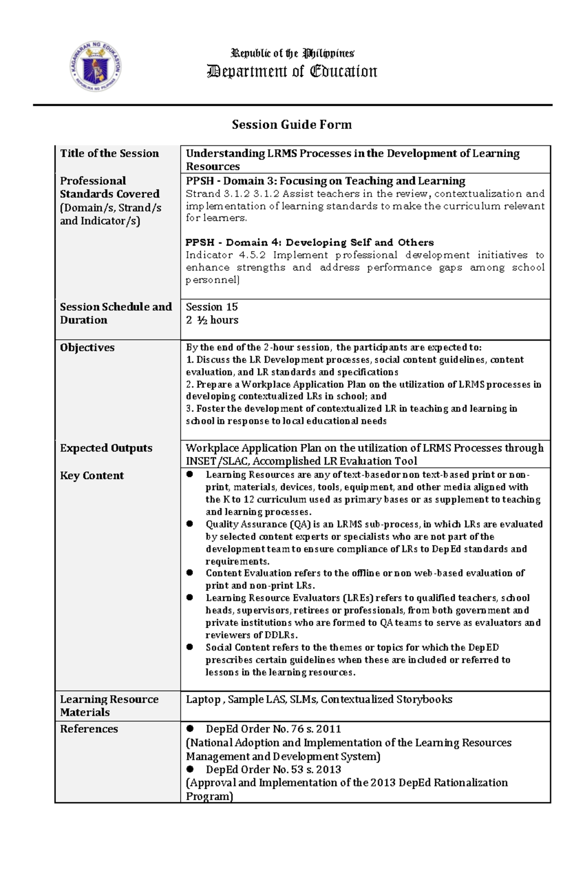 Session Guide 15: Understanding LRMS Processes for Learning Resources ...