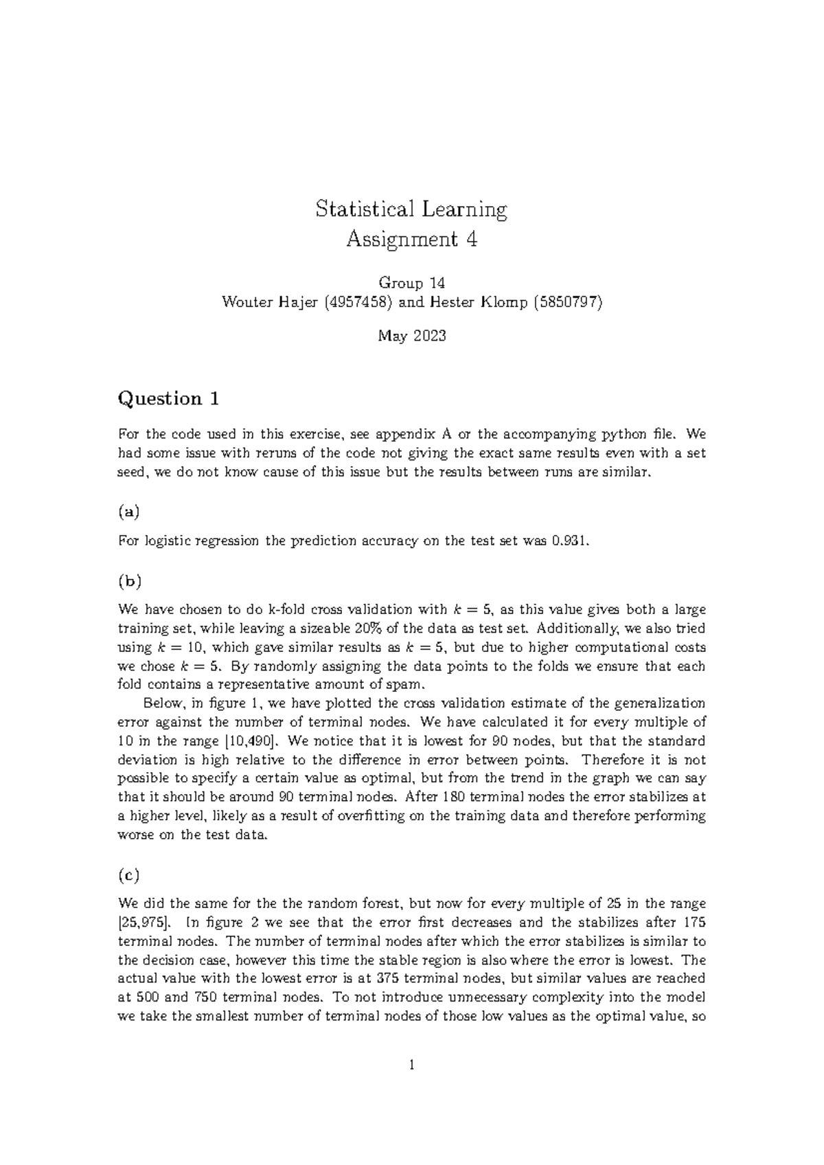 Statistical Learning - Assignment 4 Insights (Stat Learn 4) - Studocu