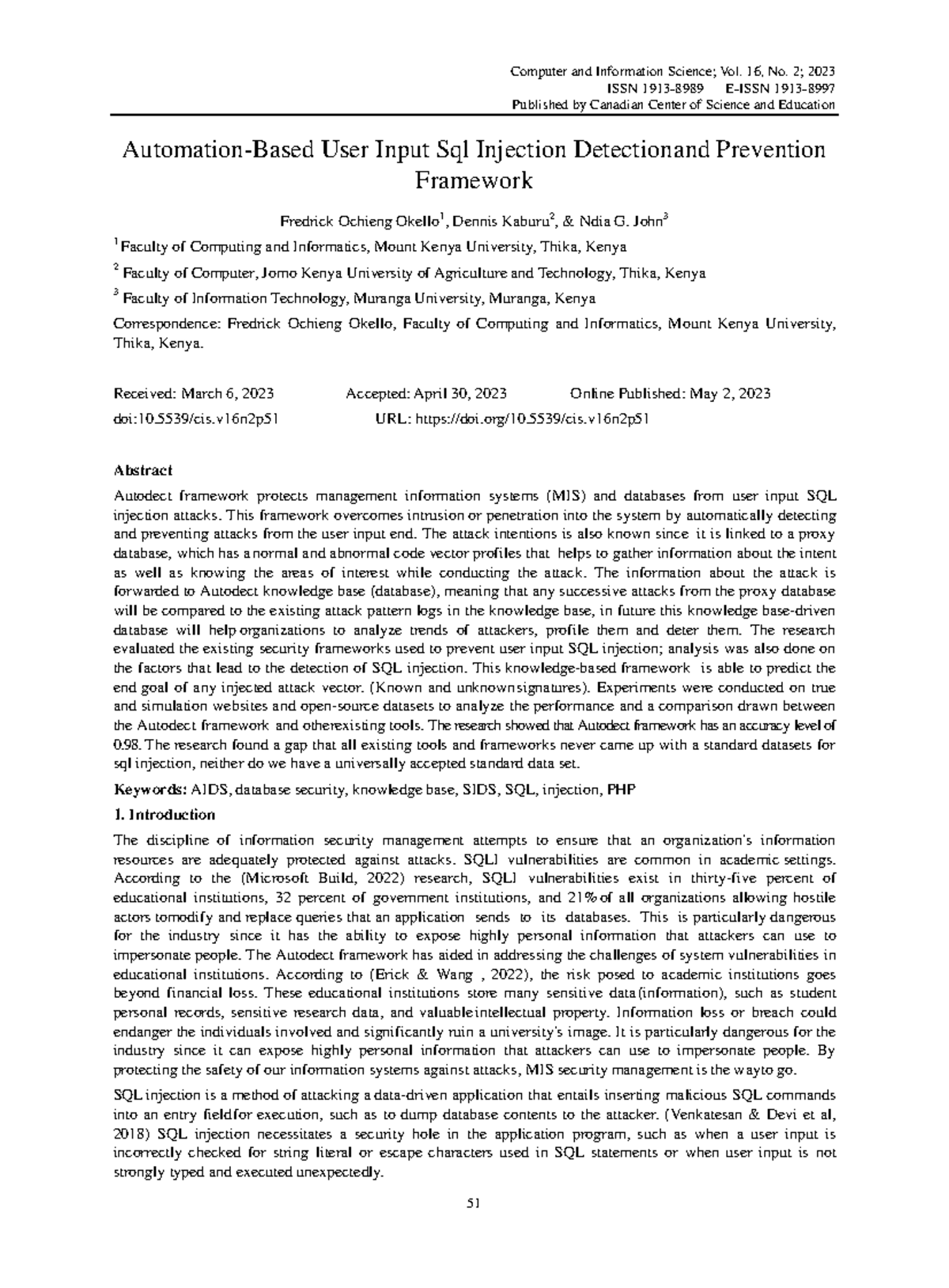 Automated SQL Injection Detection and Prevention Framework (CIS 16.2 ...