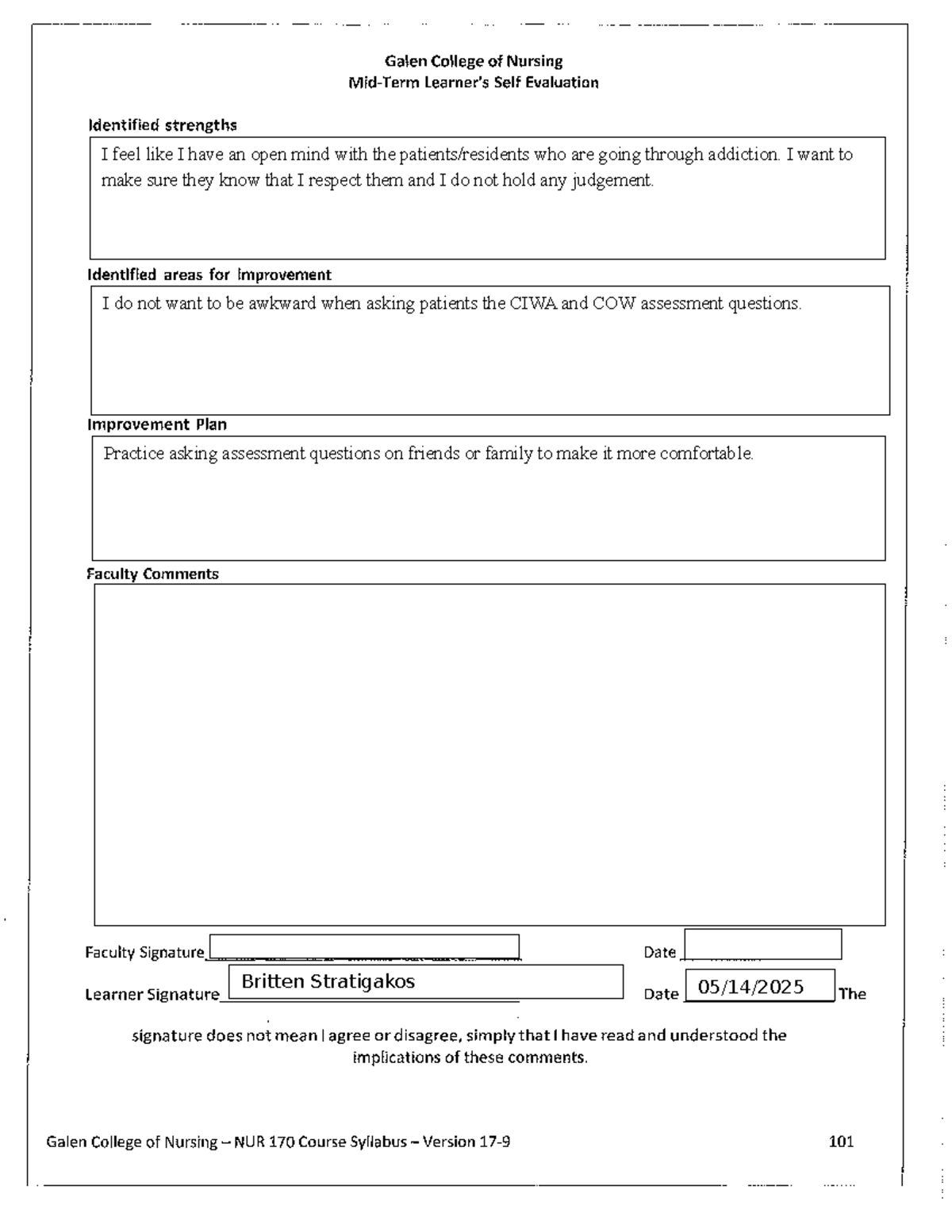 Midterm Eval - Britten - Evaluation for mental health clinical - NUR ...
