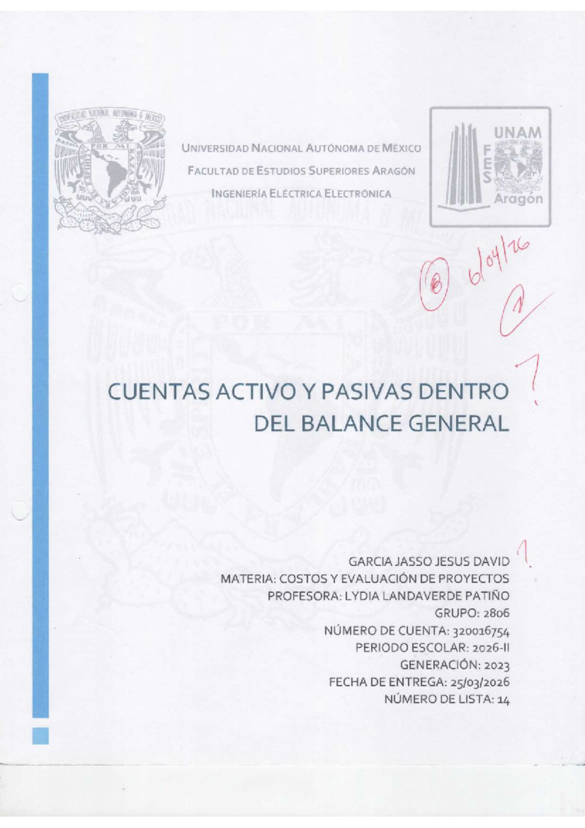 Cuentas Activo y Pasivas en el Balance General - Costos y Evaluación de ...