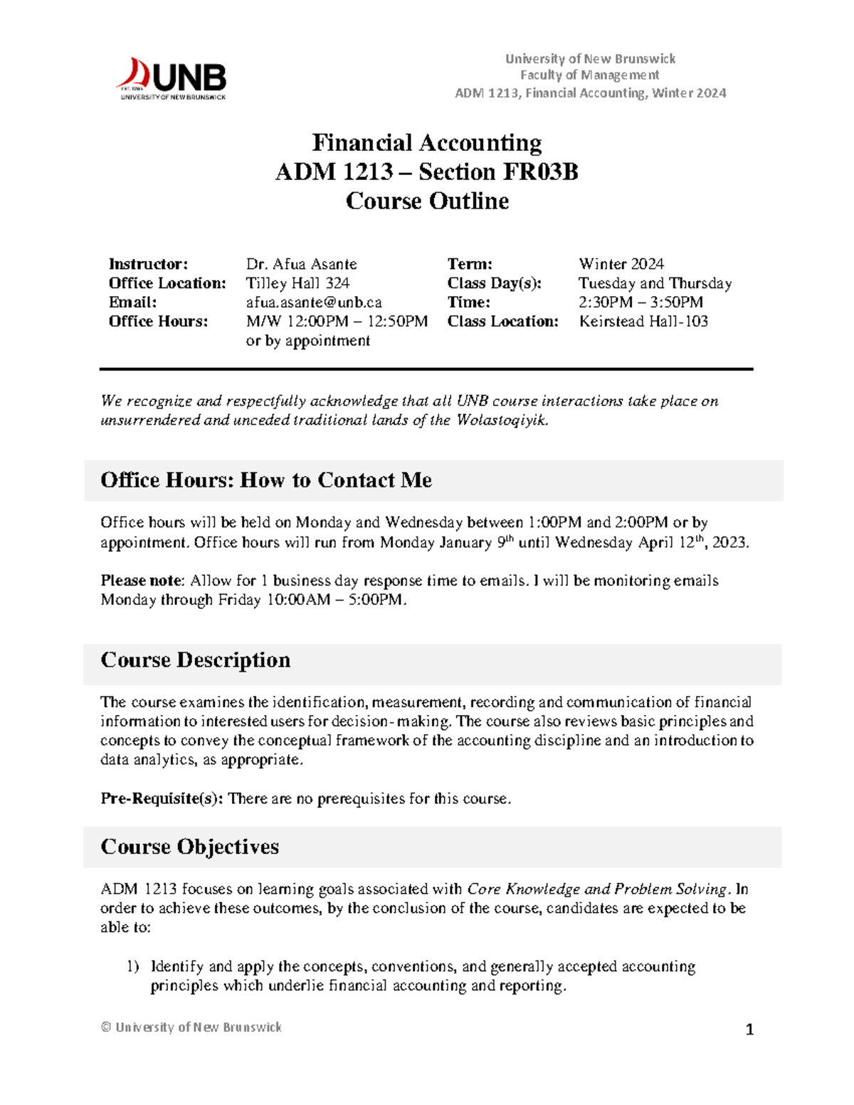 ADM 1213 FR03B - Financial Accounting Course Outline Winter 2024 - Studocu