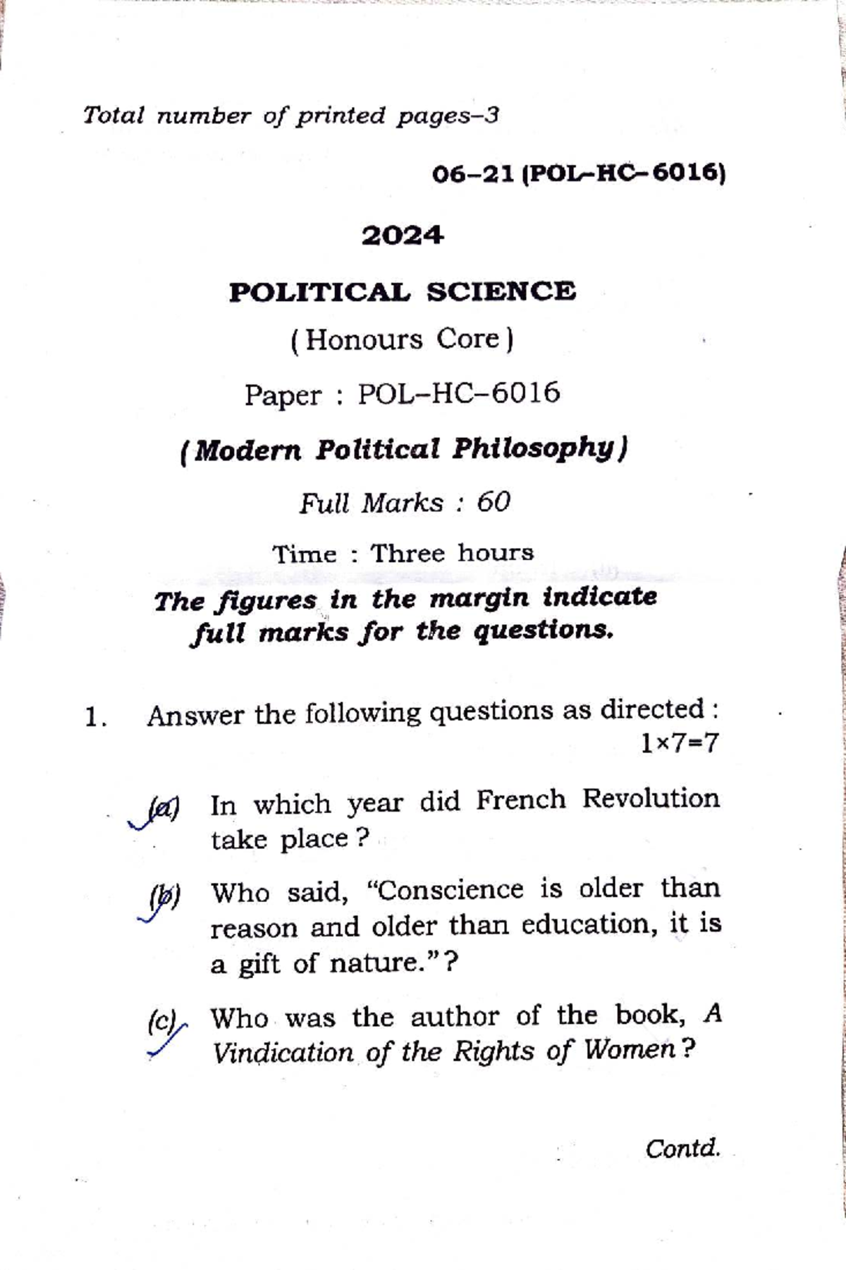 6th Sem POLITICAL SCIENCE (Honours Core) Paper: Modern Political ...