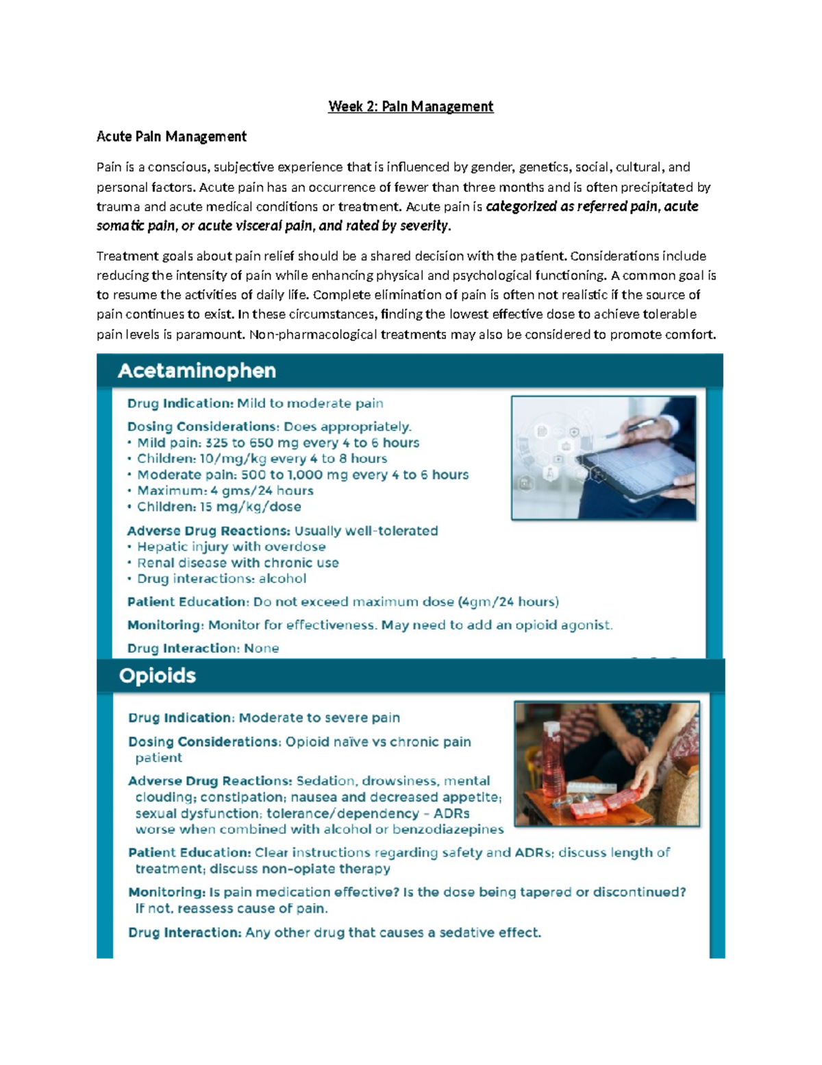 Week 2 Pain Management: Analgesics Notes & Key Concepts - Studocu