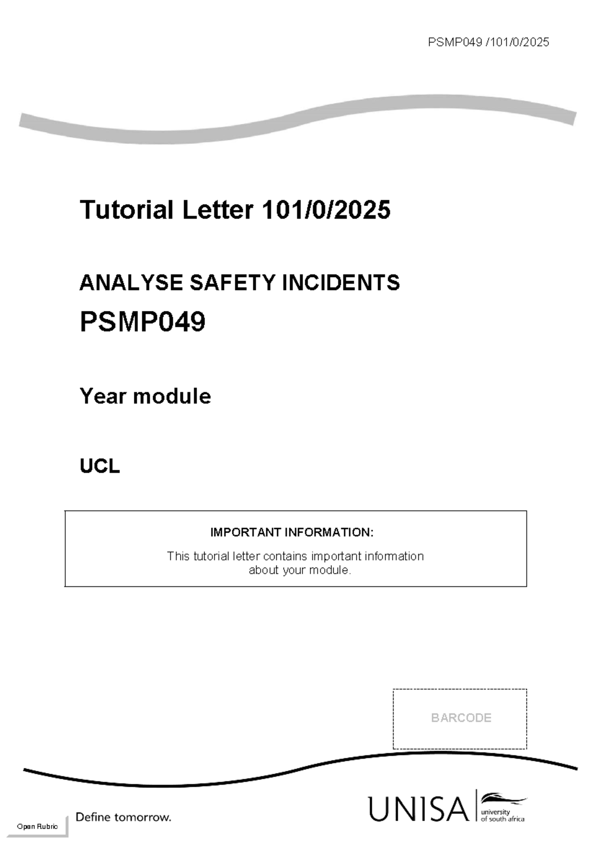 PSMP049 Tutorial 101: Analyzing Safety Incident Responses - Studocu