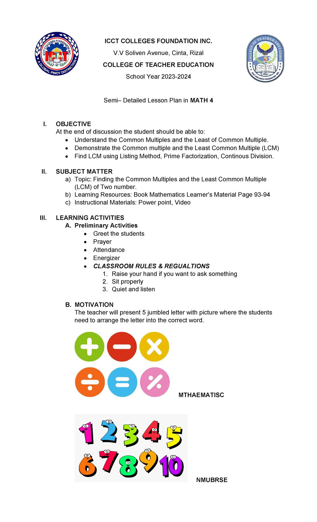 Semi– Detailed Lesson Plan - ICCT COLLEGES FOUNDATION INC. V Soliven ...