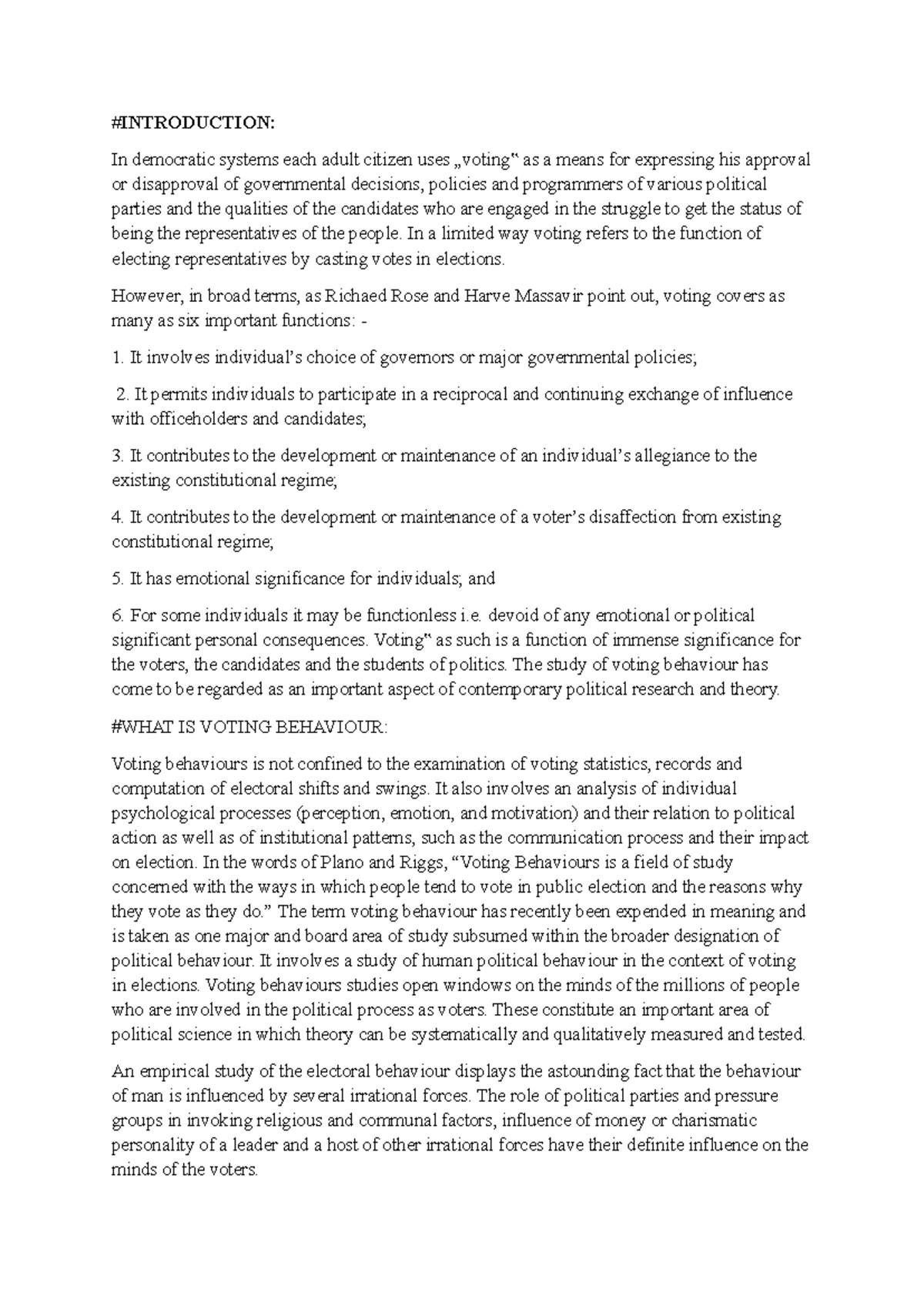 Voting Behaviour in India: Influences and Determinants - Studocu