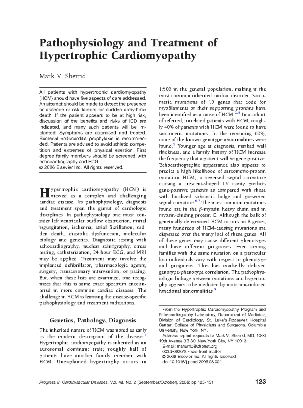 Pathophysiology and Treatment of Hypertrophic Cardiomyopathy (HOCM ...