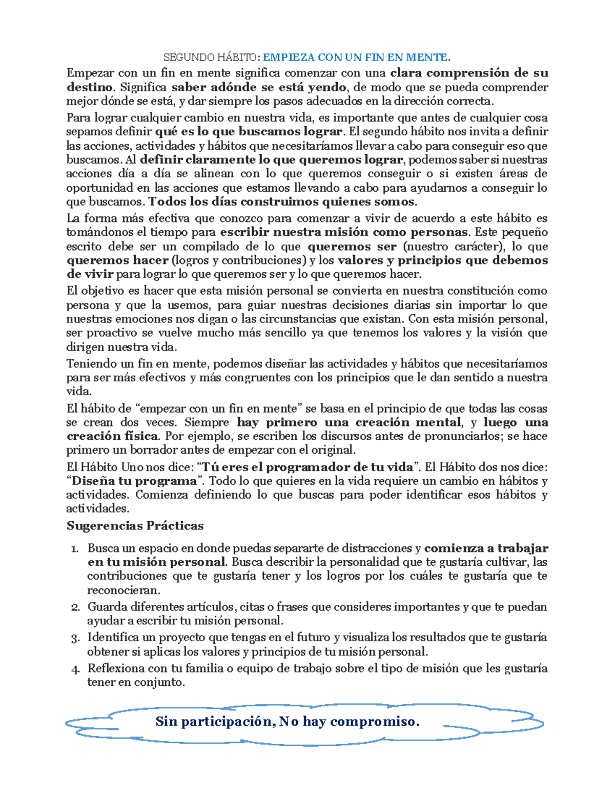 2do Hábito: Empezar con un Fin en Mente - Principios y Prácticas - Studocu