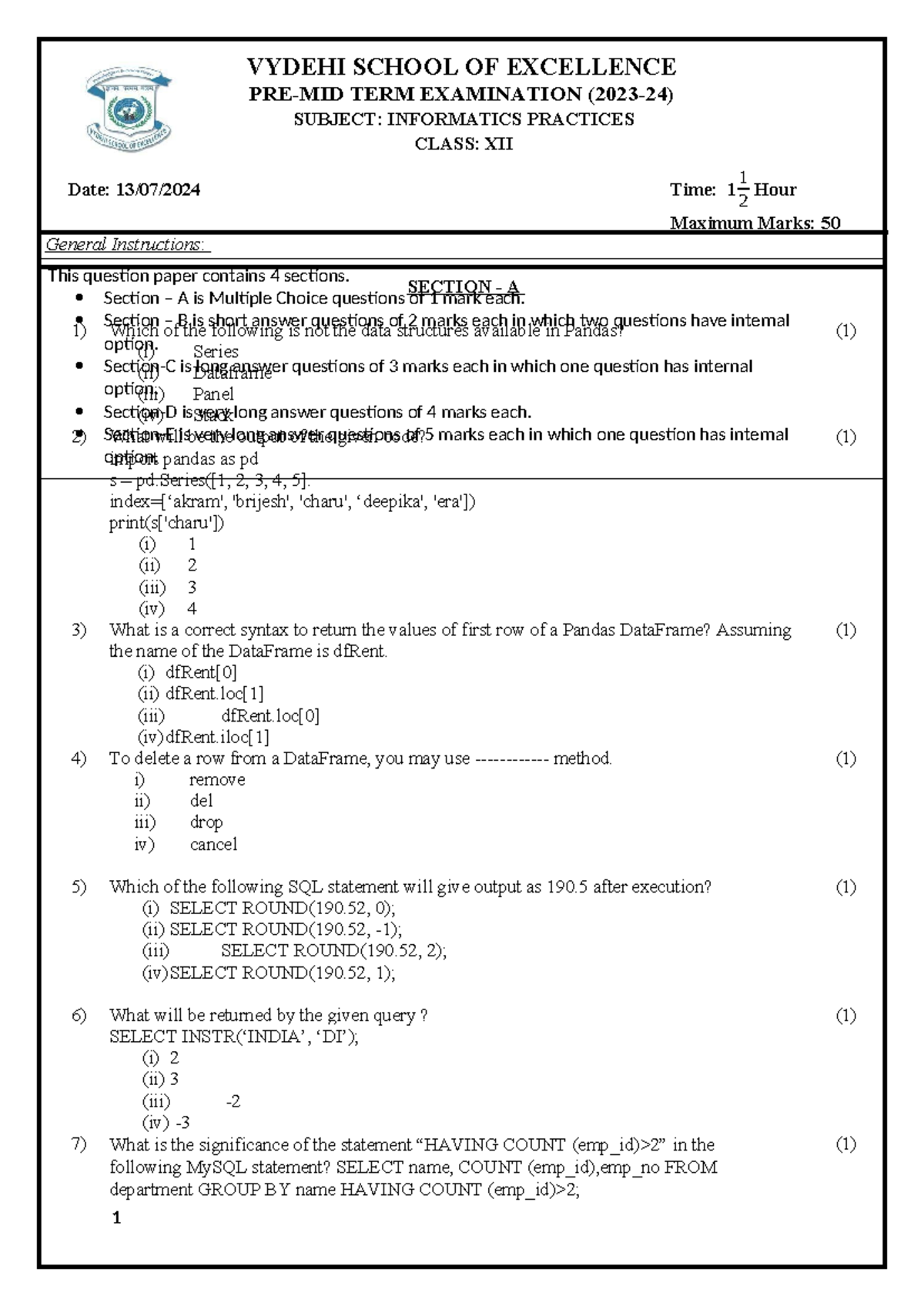 GR-12-IP-PMT-Pre-Mid Term Exam Questions - July 2024 - Studocu