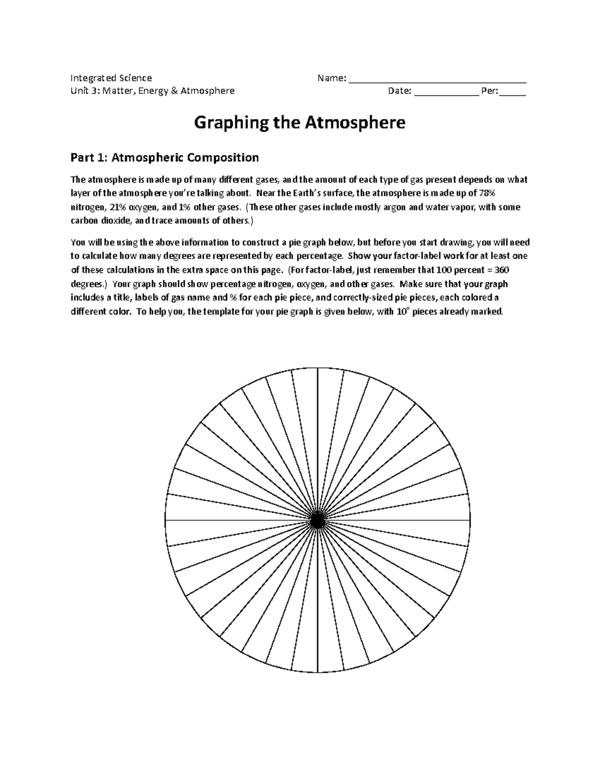 Integrated Science Unit 3: Graphing Atmospheric Layers and Composition ...