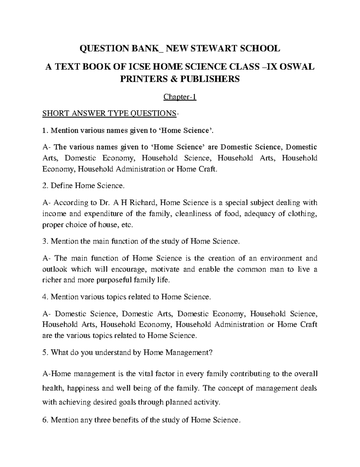 Std-9-Homescience - Chapter 1: Home Science Concepts & Principles - Studocu
