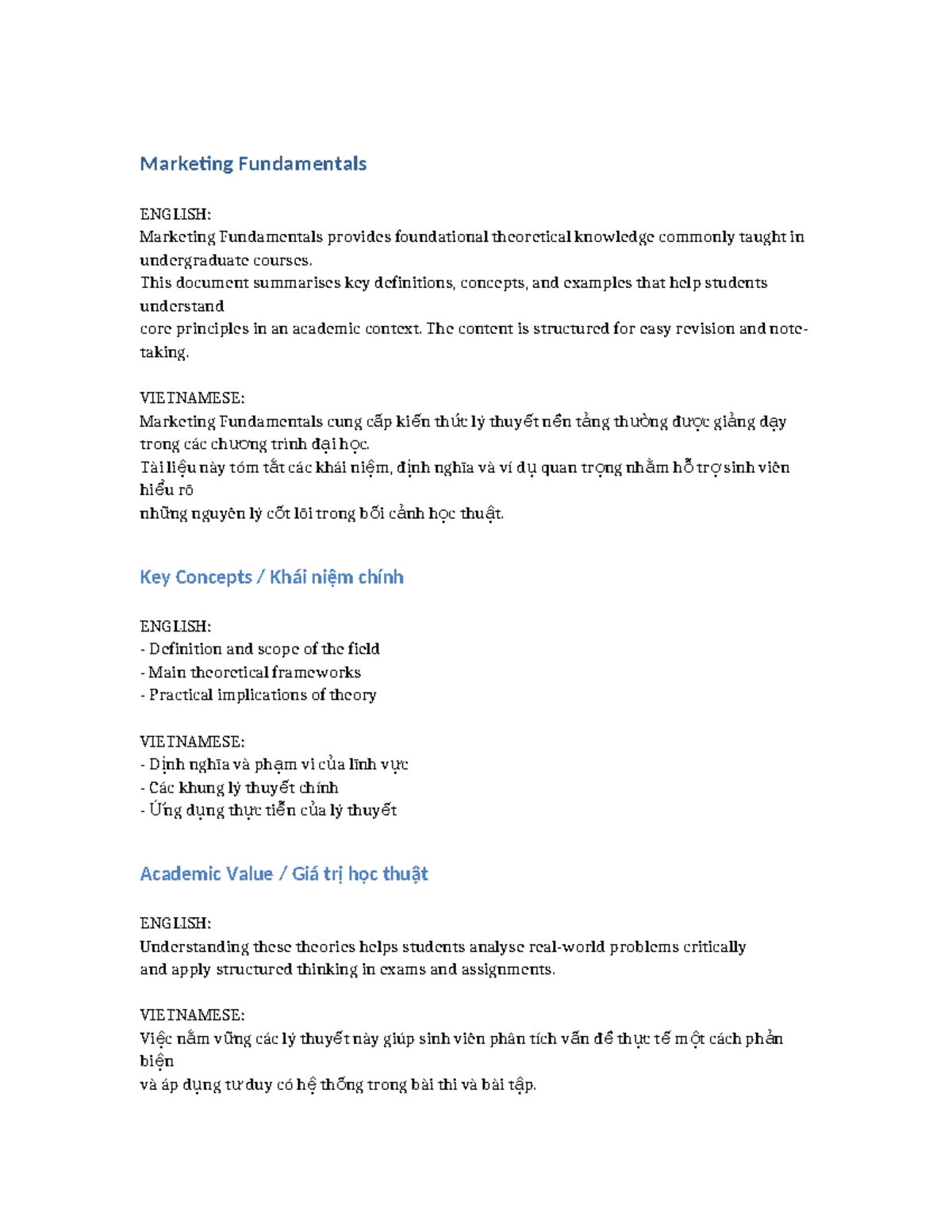 Marketing Fundamentals Theory Notes 1: Key Concepts & Applications ...