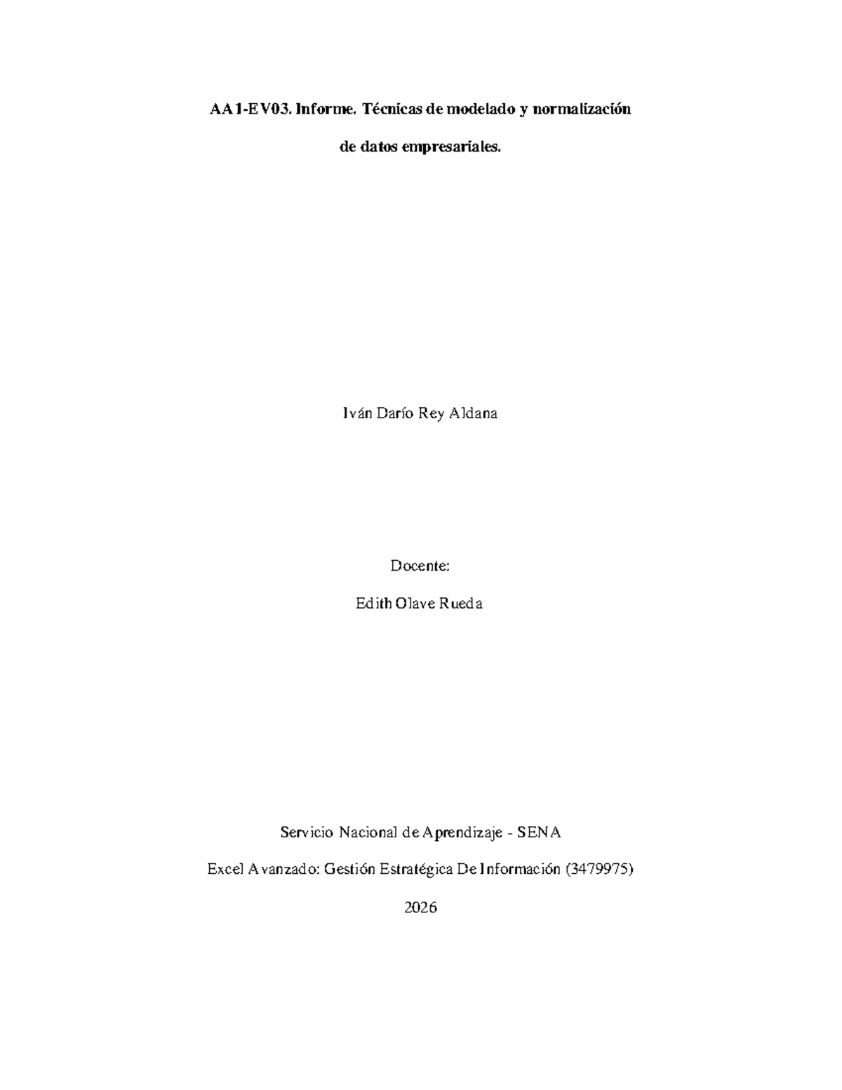 AA1-EV03. Informe sobre Modelado y Normalización de Datos Empresariales - Document Preview