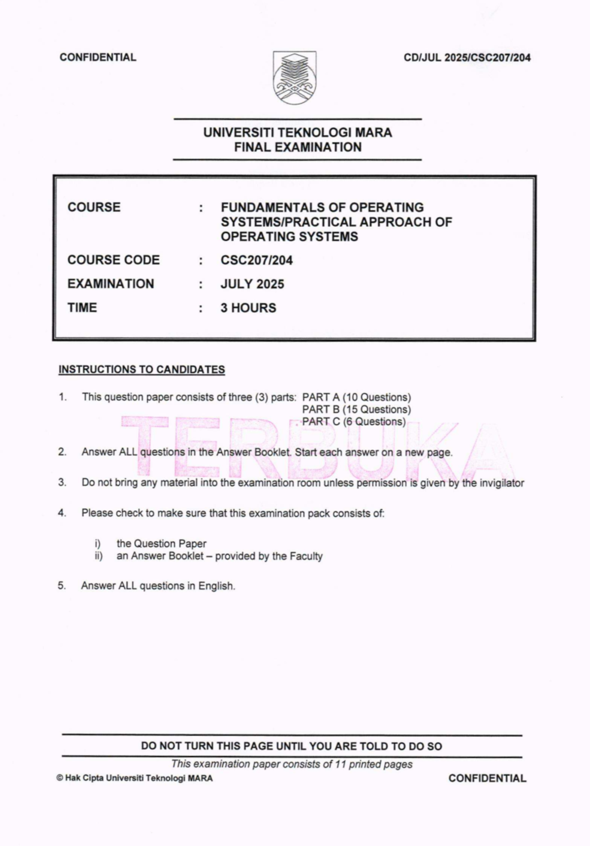CSC207 Final Exam: Fundamentals of Operating Systems - July 2025 - Studocu