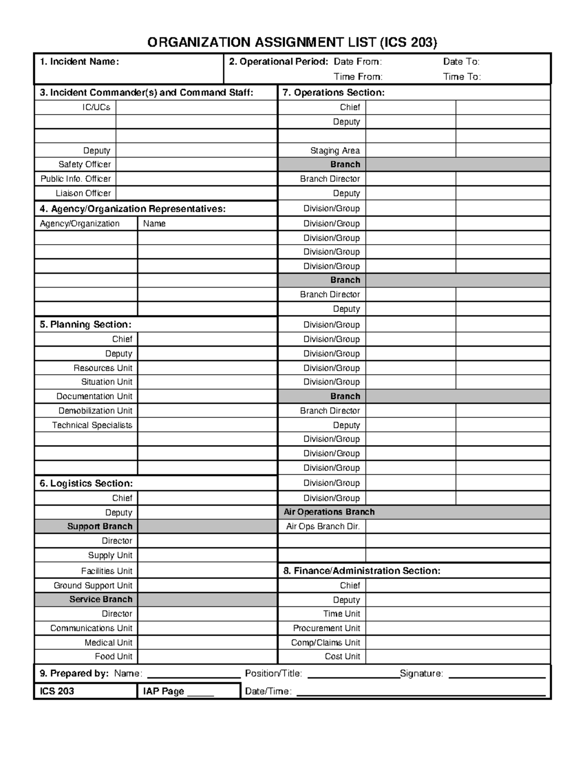 ICS 203 Organization Assignment List for Incident Management - Studocu