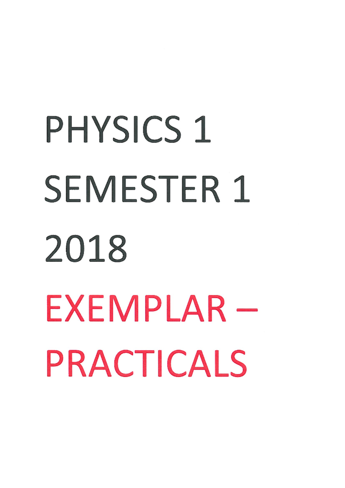 2018 - Semester 1 - Physics Exemplar-1 - B.Tech - Studocu