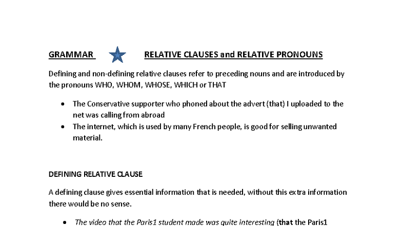 Grammar: Relative Clauses & Pronouns (ENG 101) - Studocu