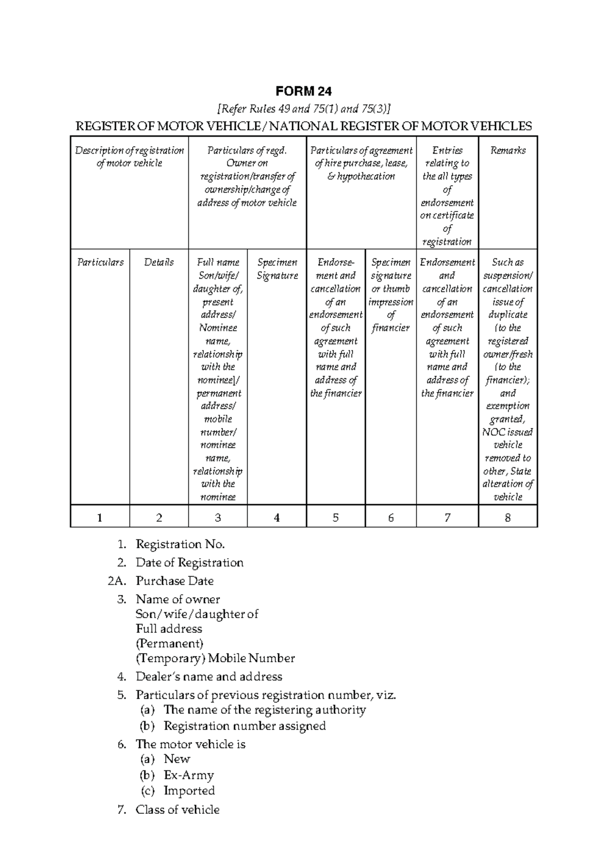 FORM 24 - REGISTER OF MOTOR VEHICLES NOTES - Studocu