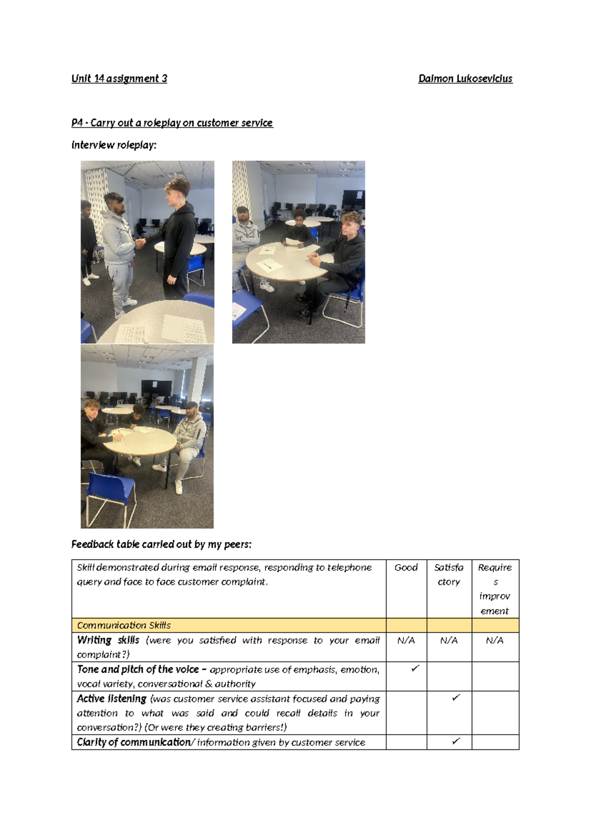 Unit 14 Assignment 3: Roleplay & Skill Development in Customer Service ...