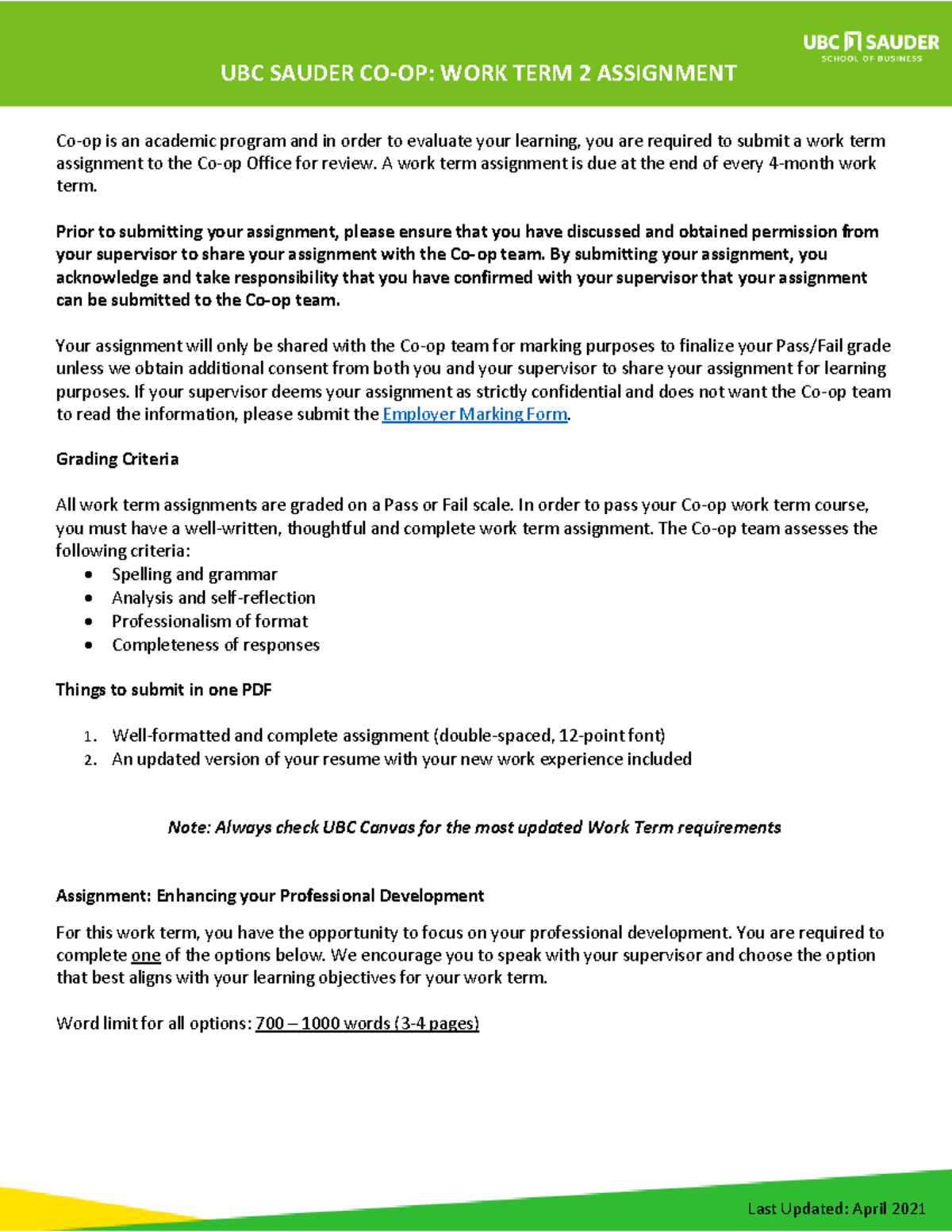 Work Term Assignment 2 New - Co-op is an academic program and in order ...