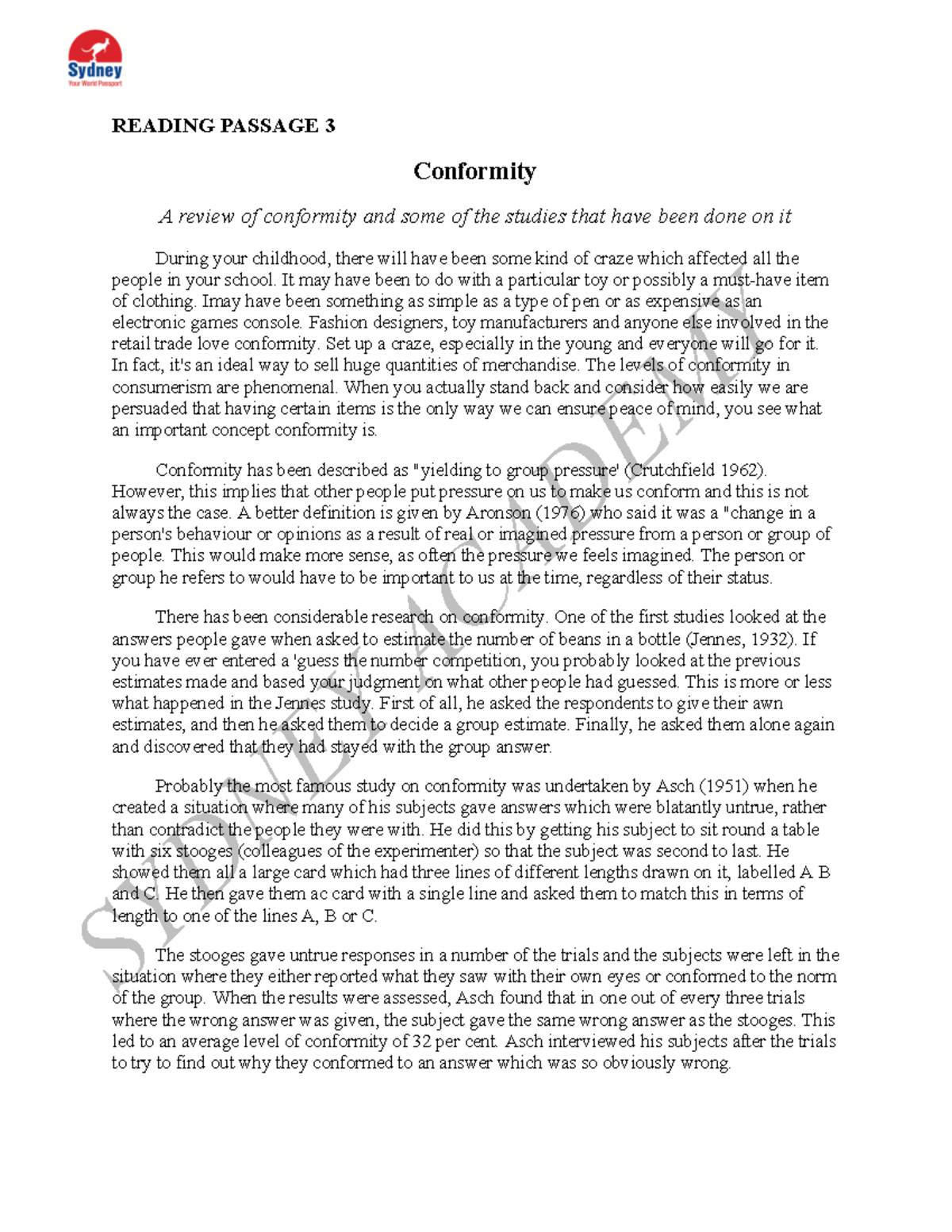 Reading - Conformity Studies Analysis - 6 BẢN - Studocu