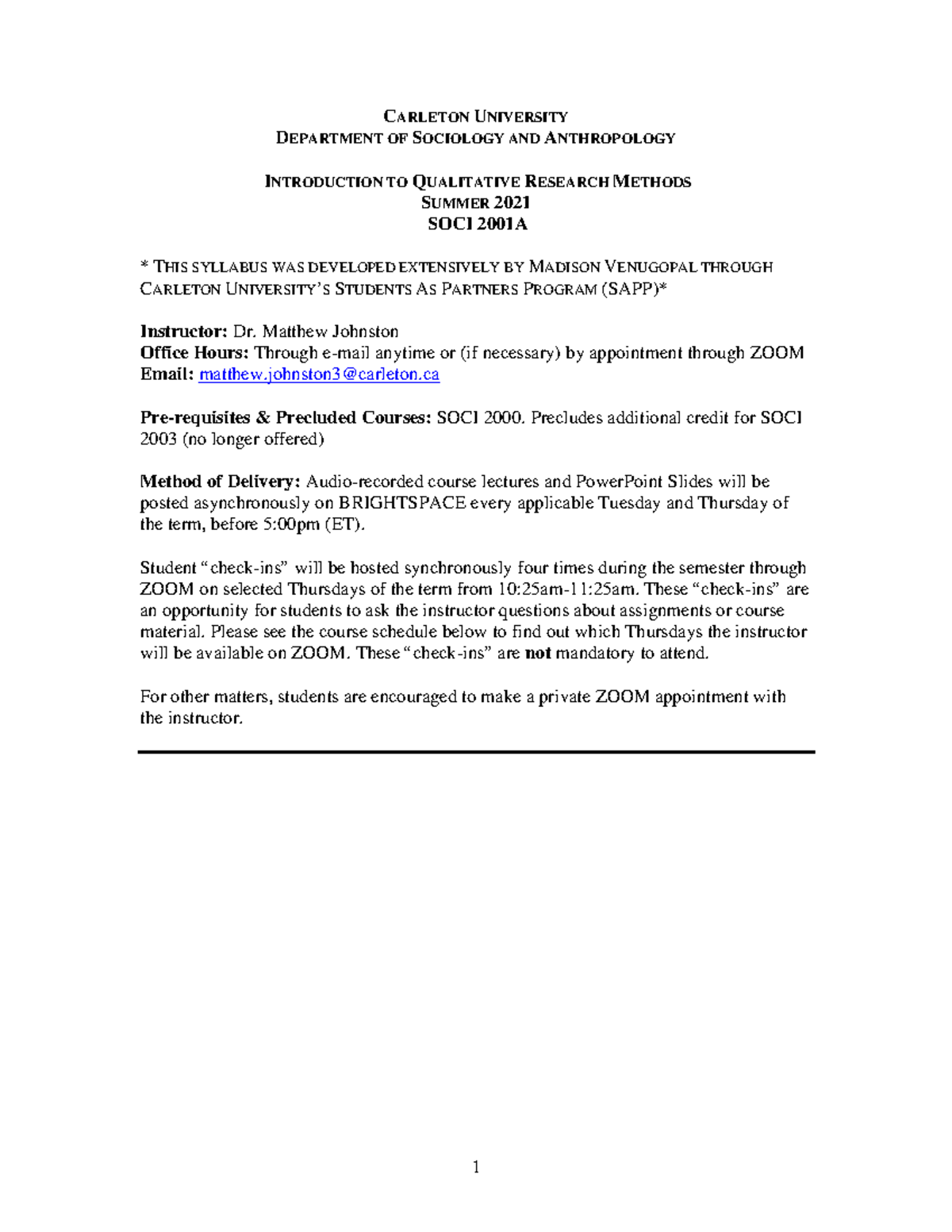 SOCI 2001A Introduction to Qualitative Research Methods Syllabus 2021 ...