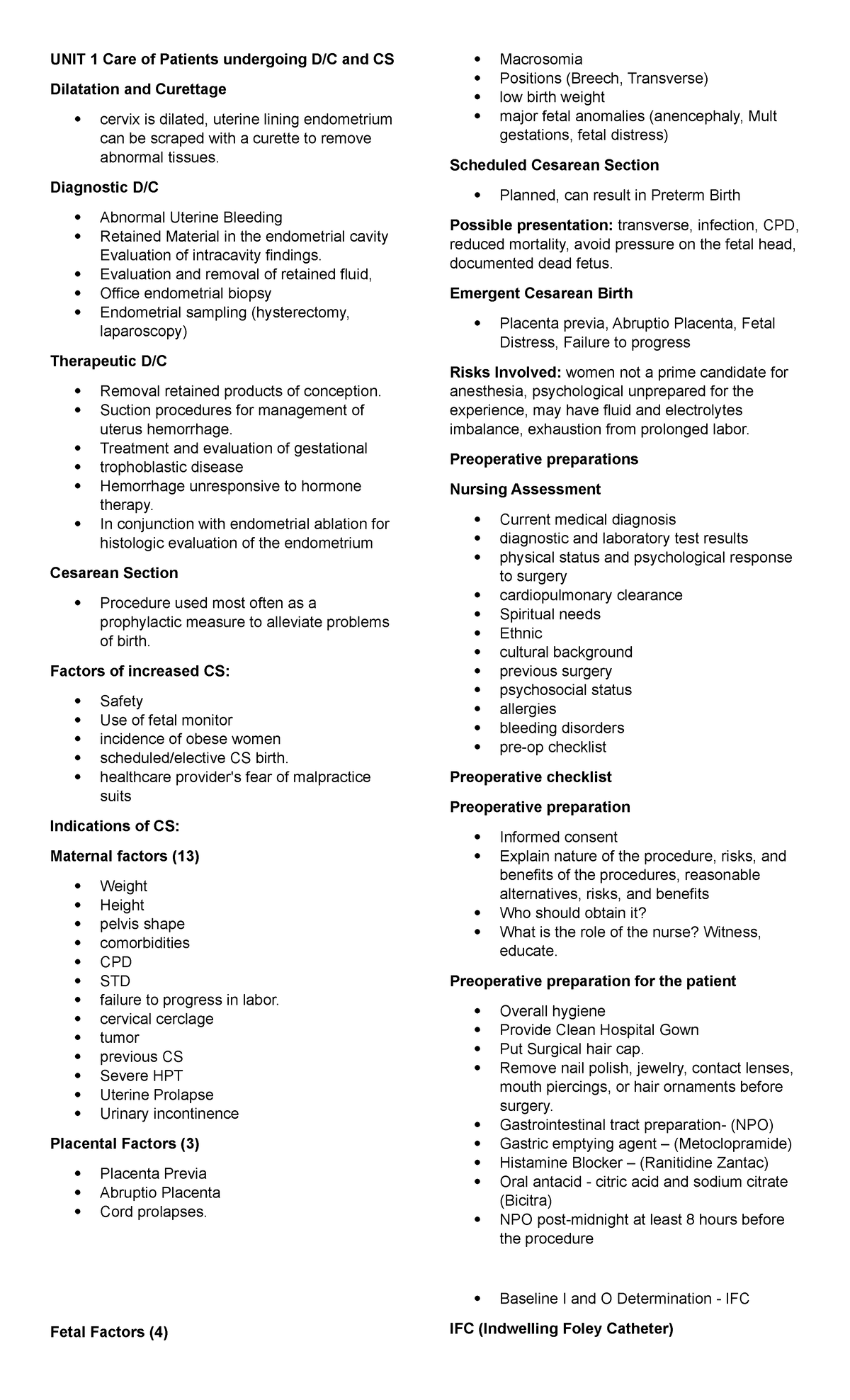 Care of Patients During D&C and CS Procedures - Unit 1 Notes - Studocu