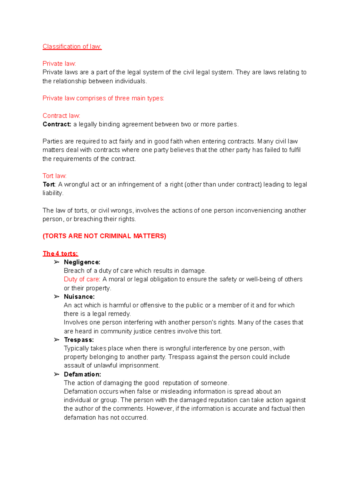 Law Classification: Private and Public Law Overview (LAW101) - Studocu