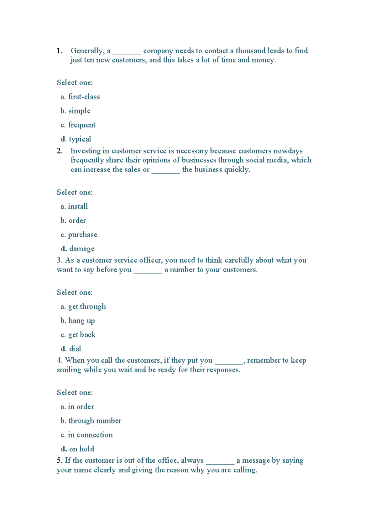 LMS 2 - Customer Service Exam Questions and Answers - Studocu