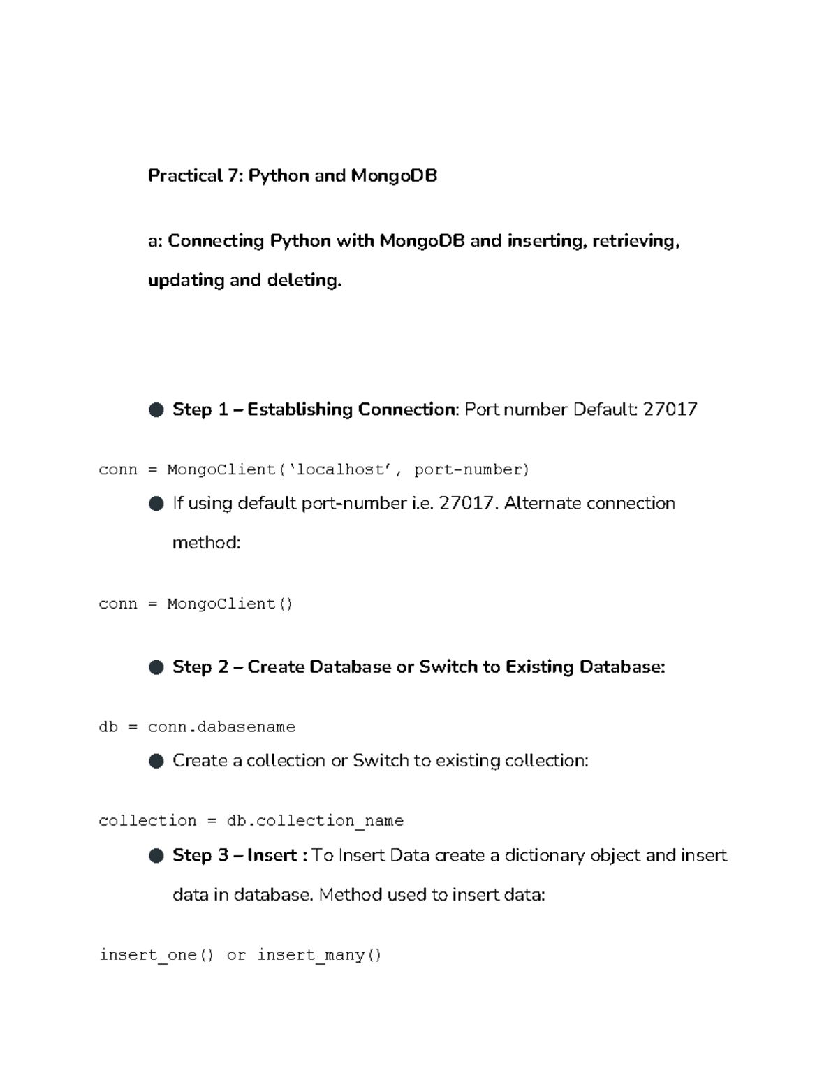 Practical 7: Connecting Python with MongoDB for Data Operations - Studocu