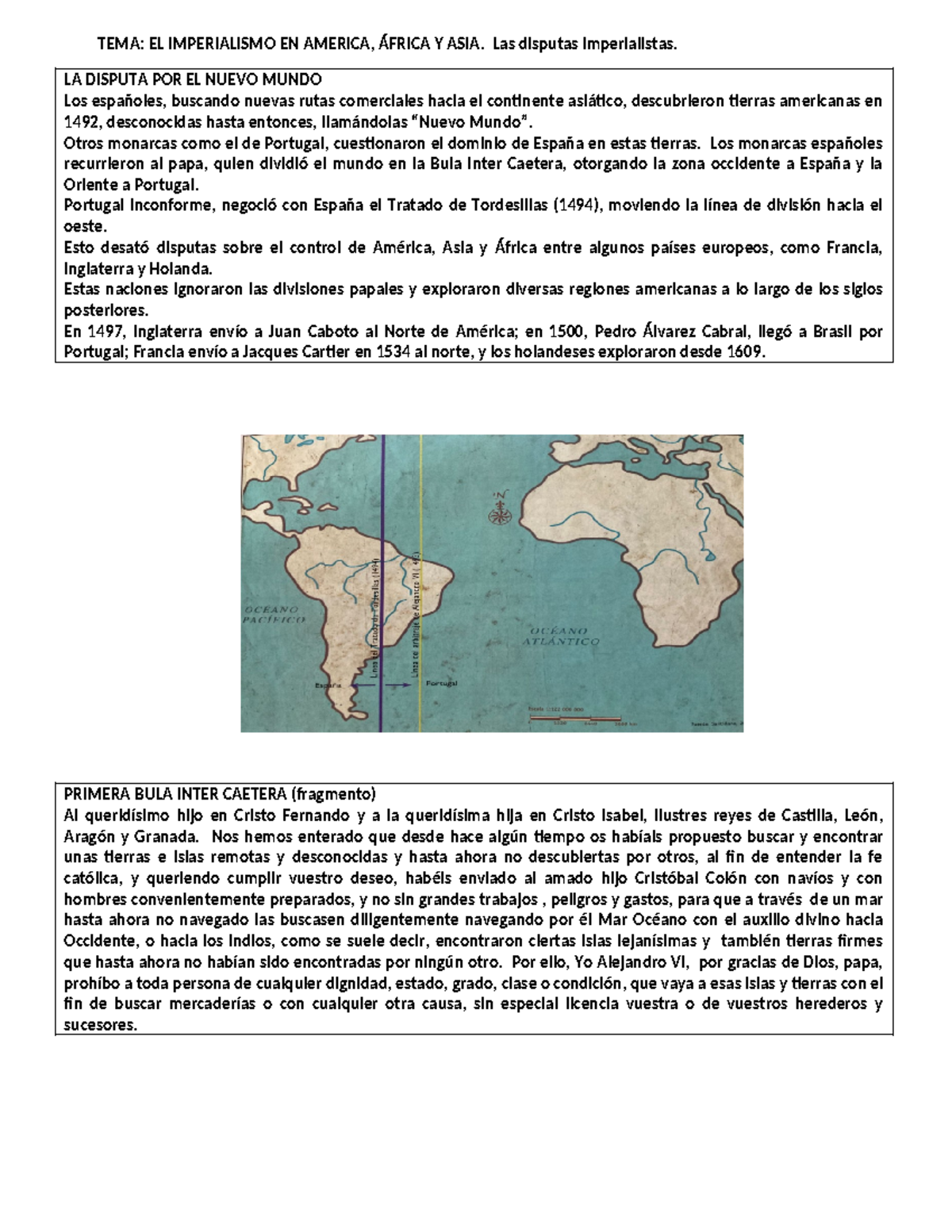 TEMA: El Imperialismo en América, África y Asia - Disputas y Bula Inter ...