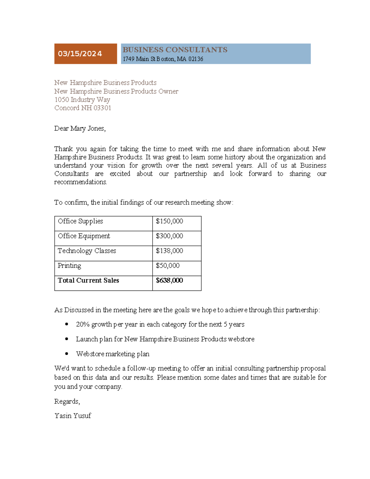 2-2 Final Project Milestone One Business Letter to NH Business Products ...